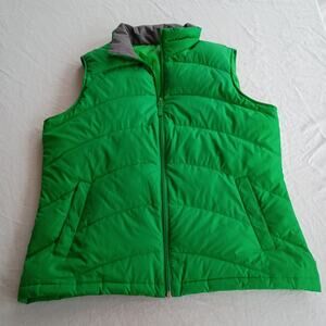 Lands' End Women's Medium DOWN Puffer Vest Pockets Easy Care Green YKK Zipper